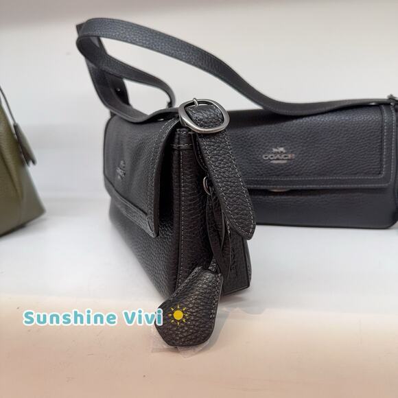 NWT Coach Etta Small Flap Shoulder Bag in Gunmetal/Black CCV64 Leather - Picture 5 of 5